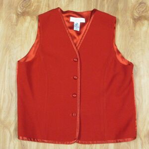 VALERIE STEVENS 100% Pure Wool Vest Womens Size 12 Red Button Front Formal Gilet